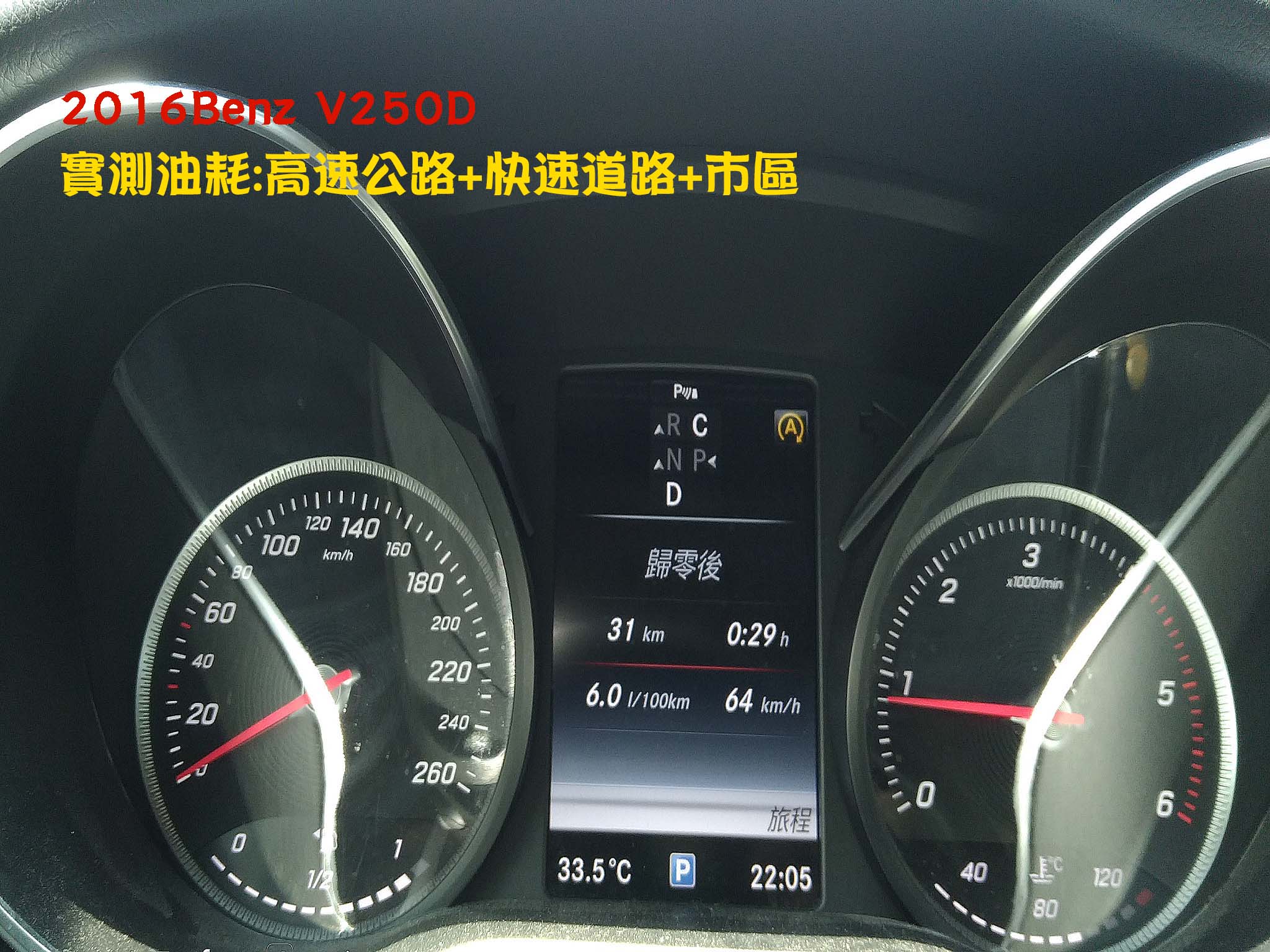 2016 Benz V250d高速市區混和油耗